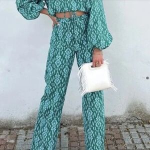 Zara Green Patterned Women's Pants